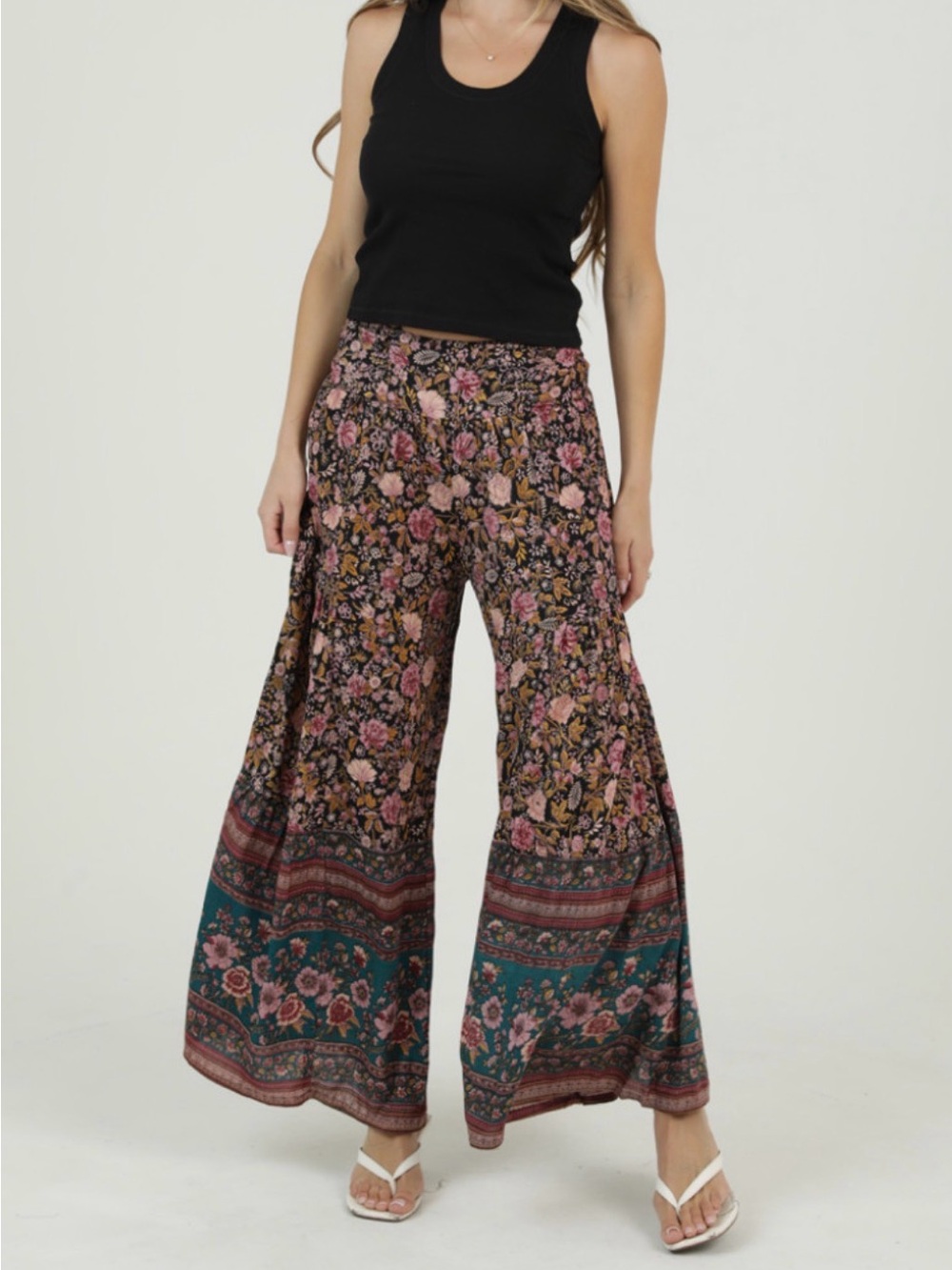 Angie Floral Wide-Leg Palazzo Pants in Multicolor